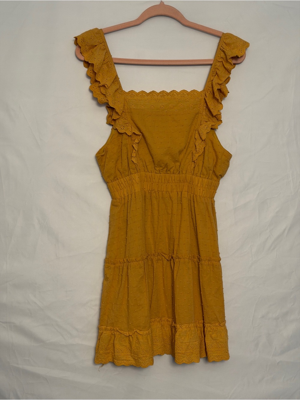 Altar'd State Mustard Ruffle Eyelet Mini Dress